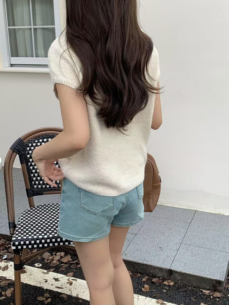 Seamless Shoulder Knit Top in Beige Oat - Image 2