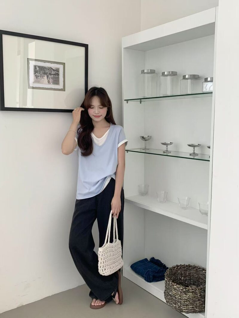 Duo Layers Comfy Tee (Black) - Image 9