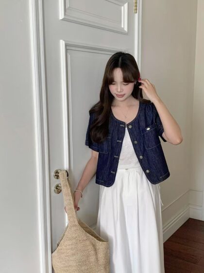 Dark Blue Short Sleeve Label Jacket