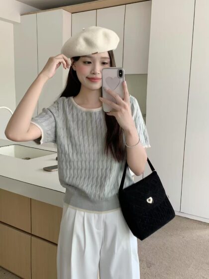 Twist Cable Contrast Knit Top (3 colours)