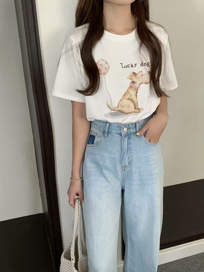Doggy Ribbon Embroidered Tee (2 colours) - Image 3