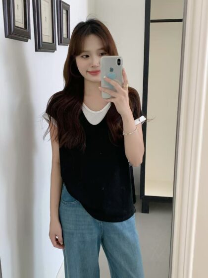 Duo Layers Comfy Tee (Black)