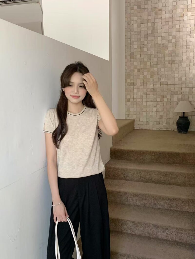 Basic Wool Knit Top with Contrast Stitching Top (2 colours) - Image 3