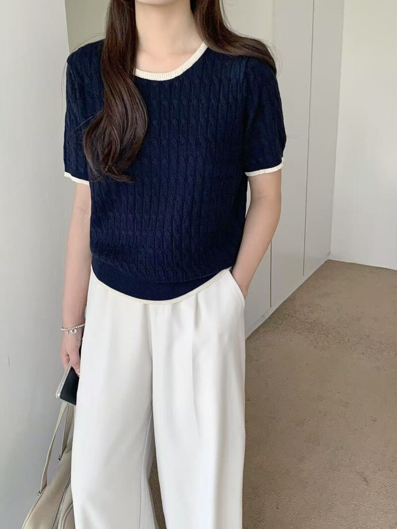Twist Cable Contrast Knit Top (3 colours) - Image 2