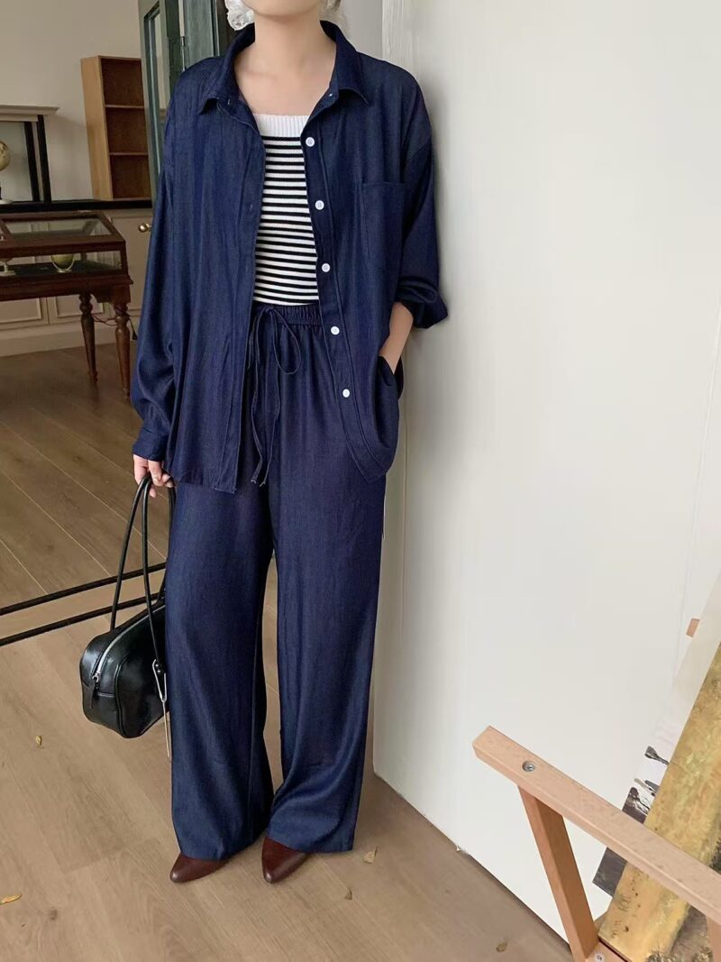 Tencel Wrinkle-Free Navy Blue Chic 2 Pieces Setwear - Image 4