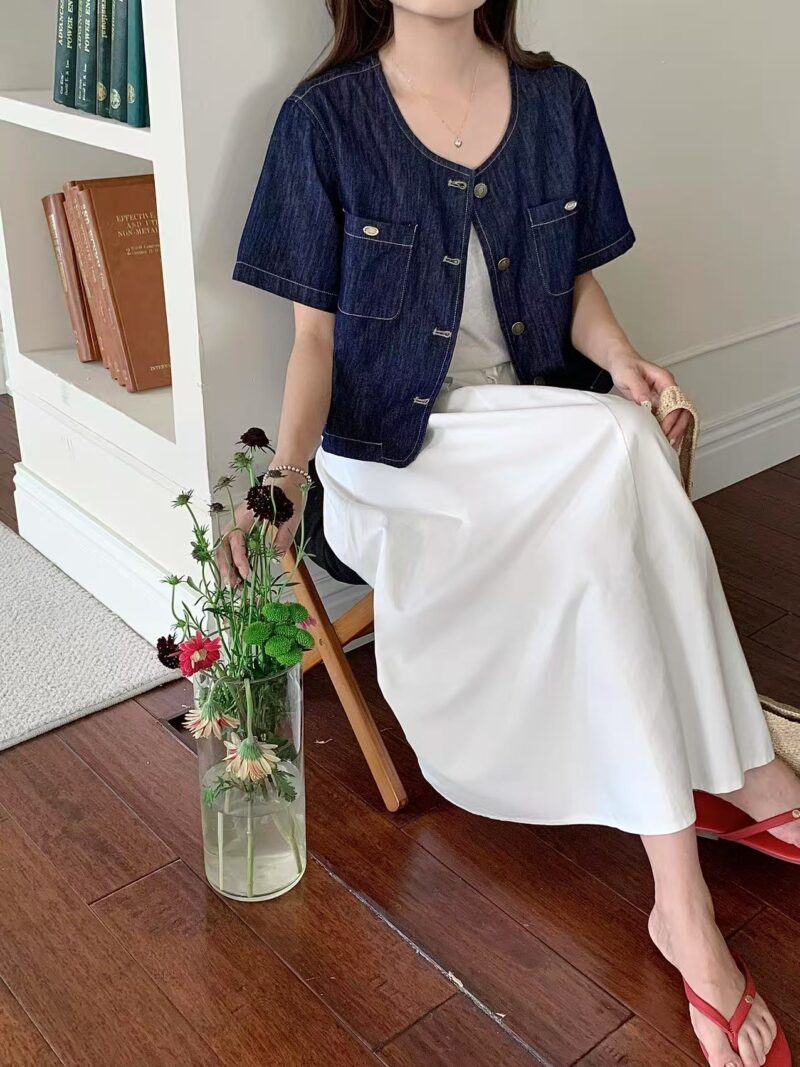 Dark Blue Short Sleeve Label Jacket - Image 2