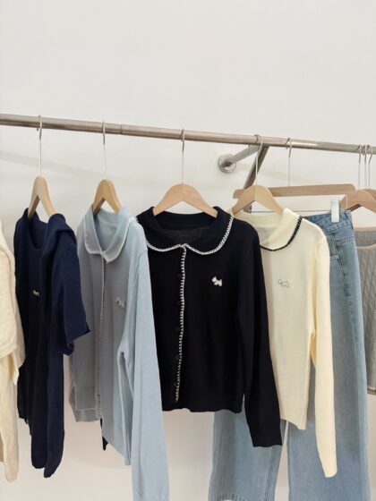 Puppy Charm Contrast Knit Long Sleeve Top (3 colours)