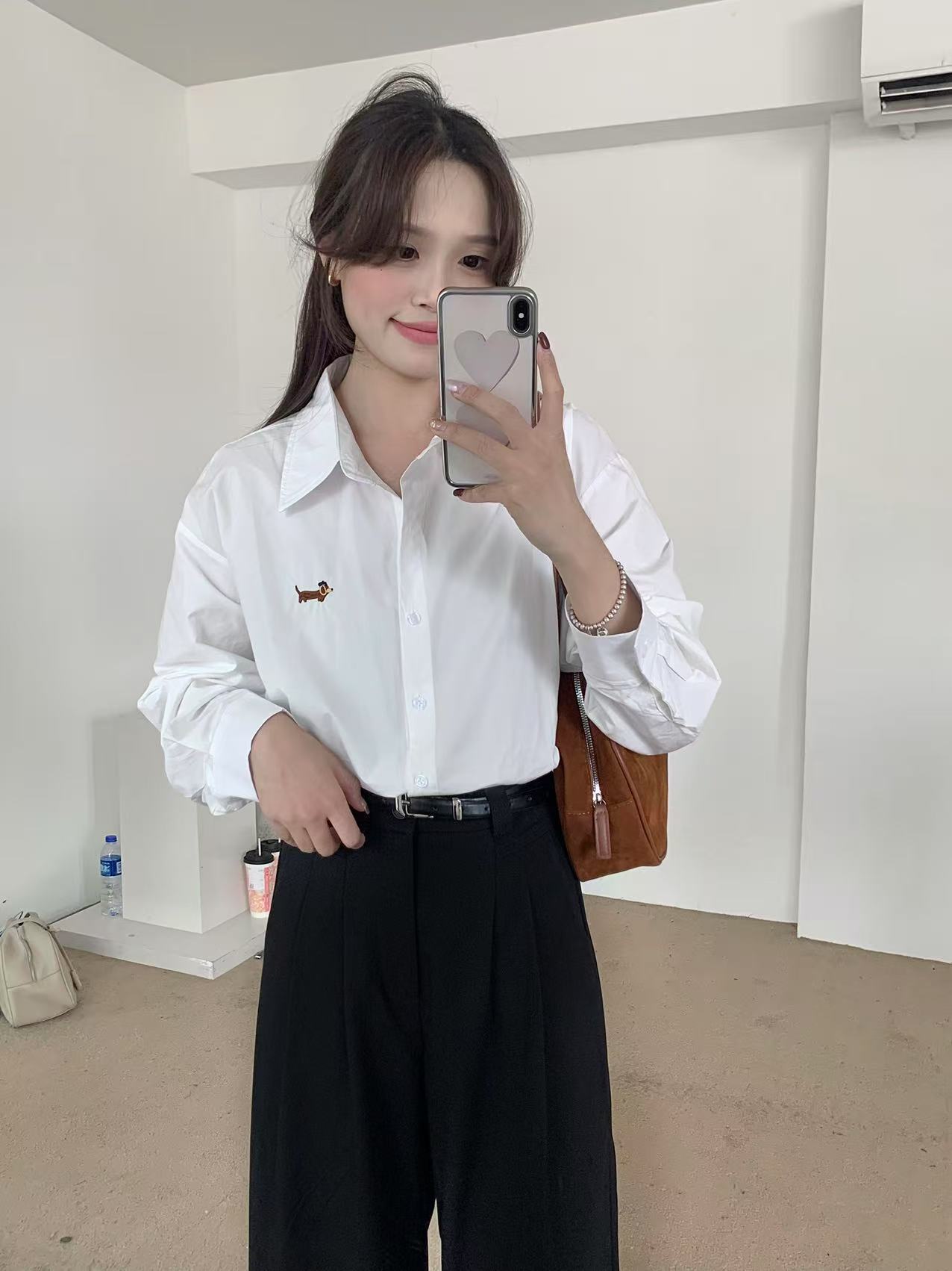 Embroidered Dachshund Oversized Shirt (Checkered) - Image 2