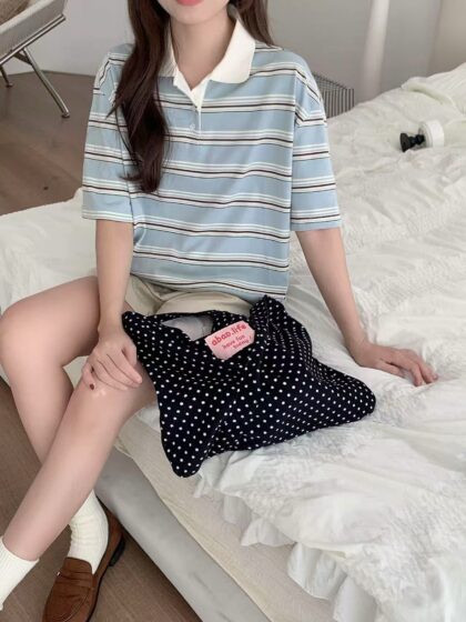 Korean Oversized Colorblock Polo Top