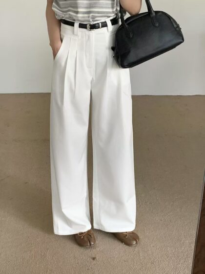 Pleated Straight Leg Culottes in White