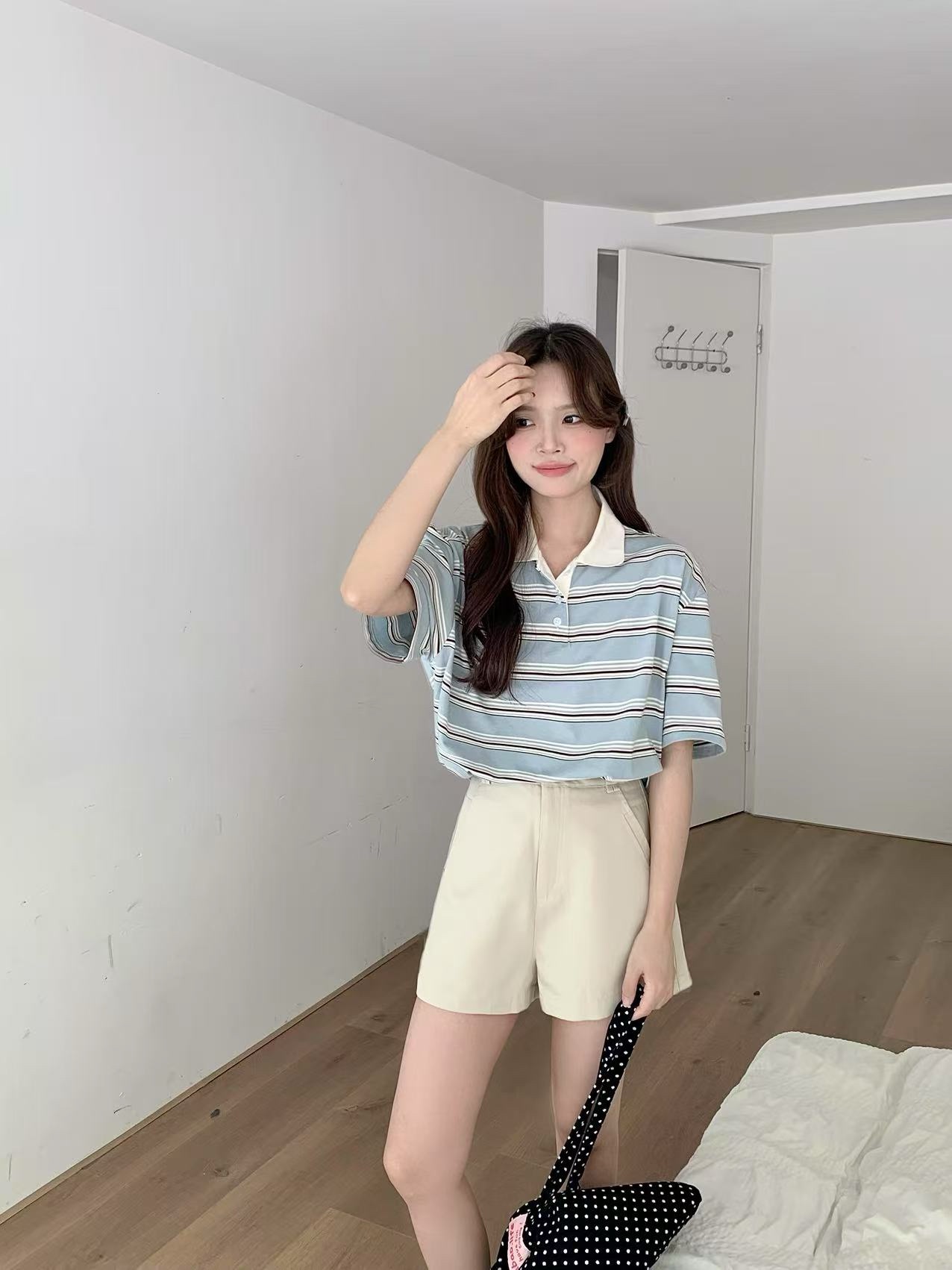 Korean Oversized Colorblock Polo Top - Image 3