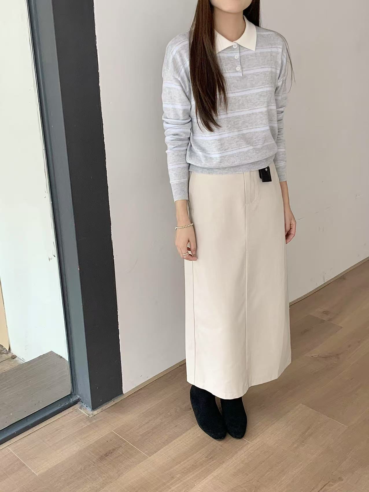 Retro Striped Knit Polo Long Sleeve Top (3 colours) - Image 10