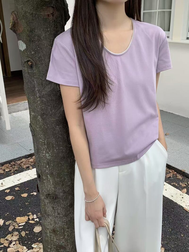 Olibe U-Neck Contrast Tee (4 colours) - Image 12
