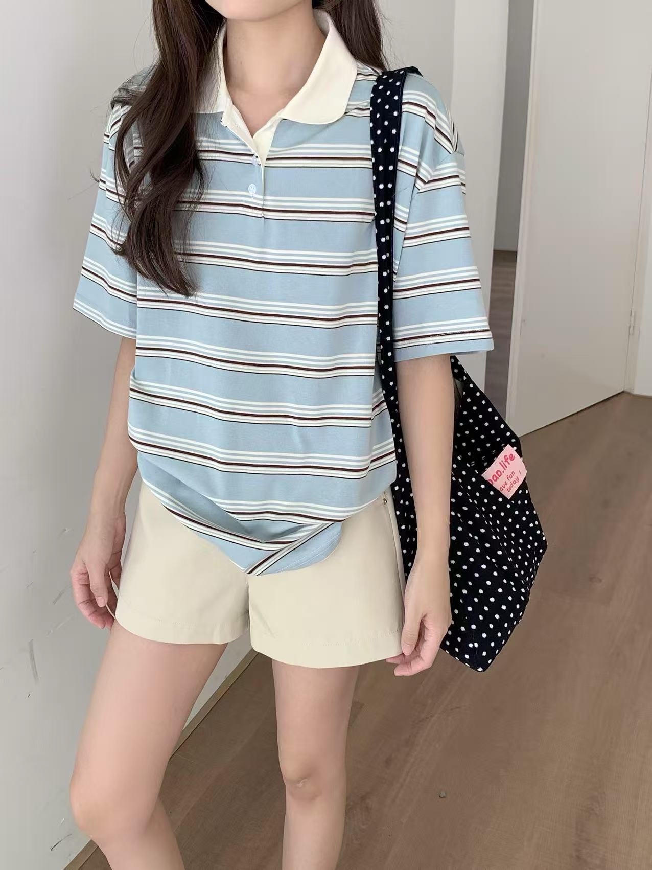 Korean Oversized Colorblock Polo Top - Image 4