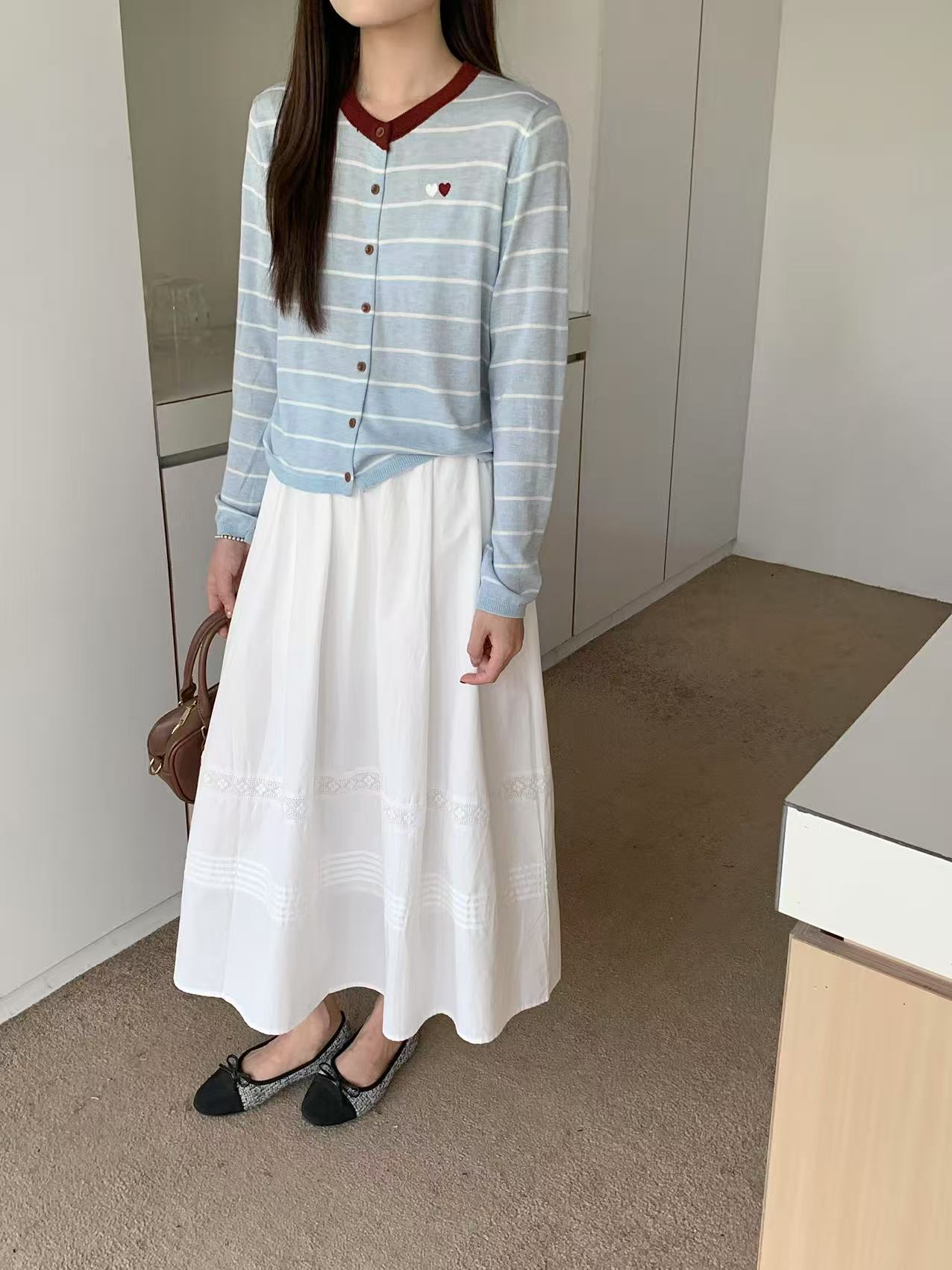 Retro Blue Red Hearty Striped Knit Cardigan - Image 3