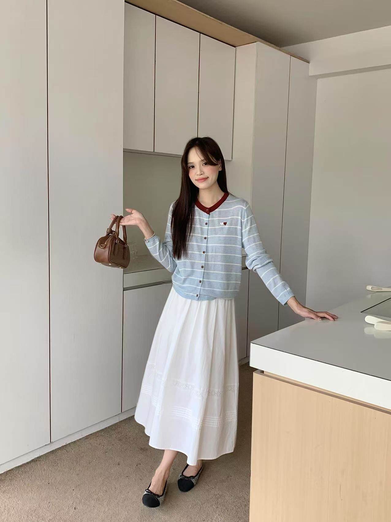 Retro Blue Red Hearty Striped Knit Cardigan - Image 2