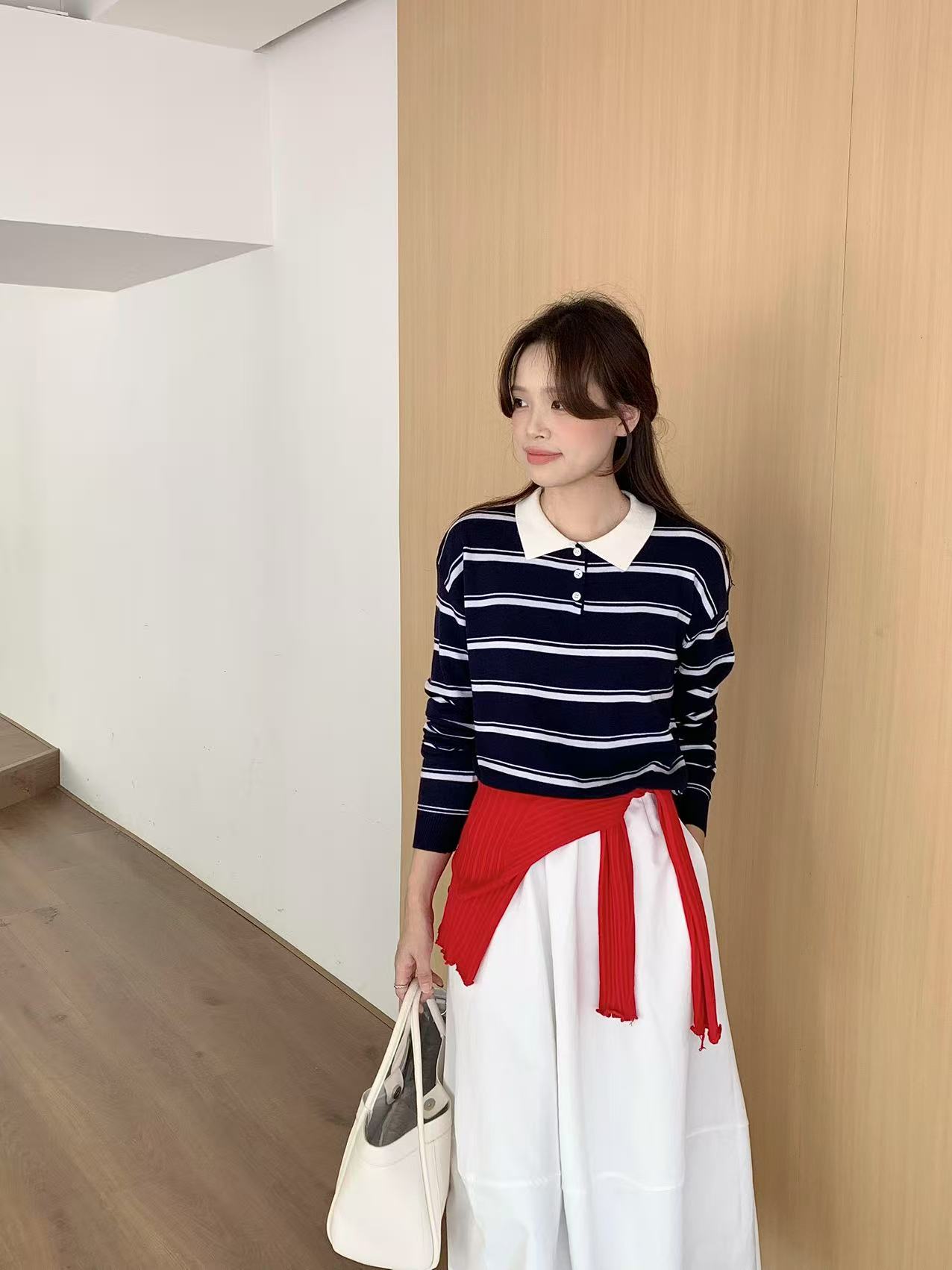 Retro Striped Knit Polo Long Sleeve Top (3 colours) - Image 3