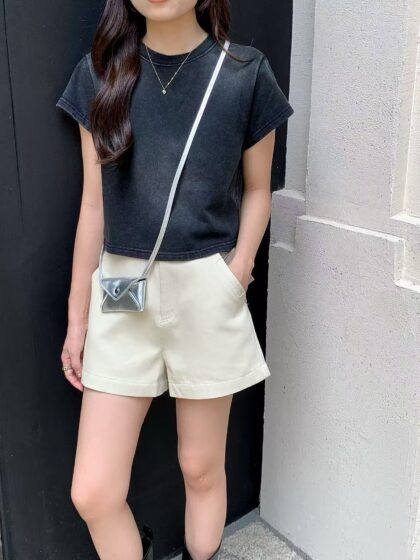 Denim Washed Premium Crop Tee (2 colours)