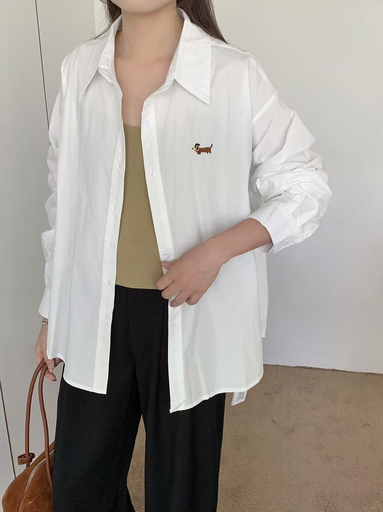 Embroidered Dachshund Oversized Shirt (Checkered) - Image 3