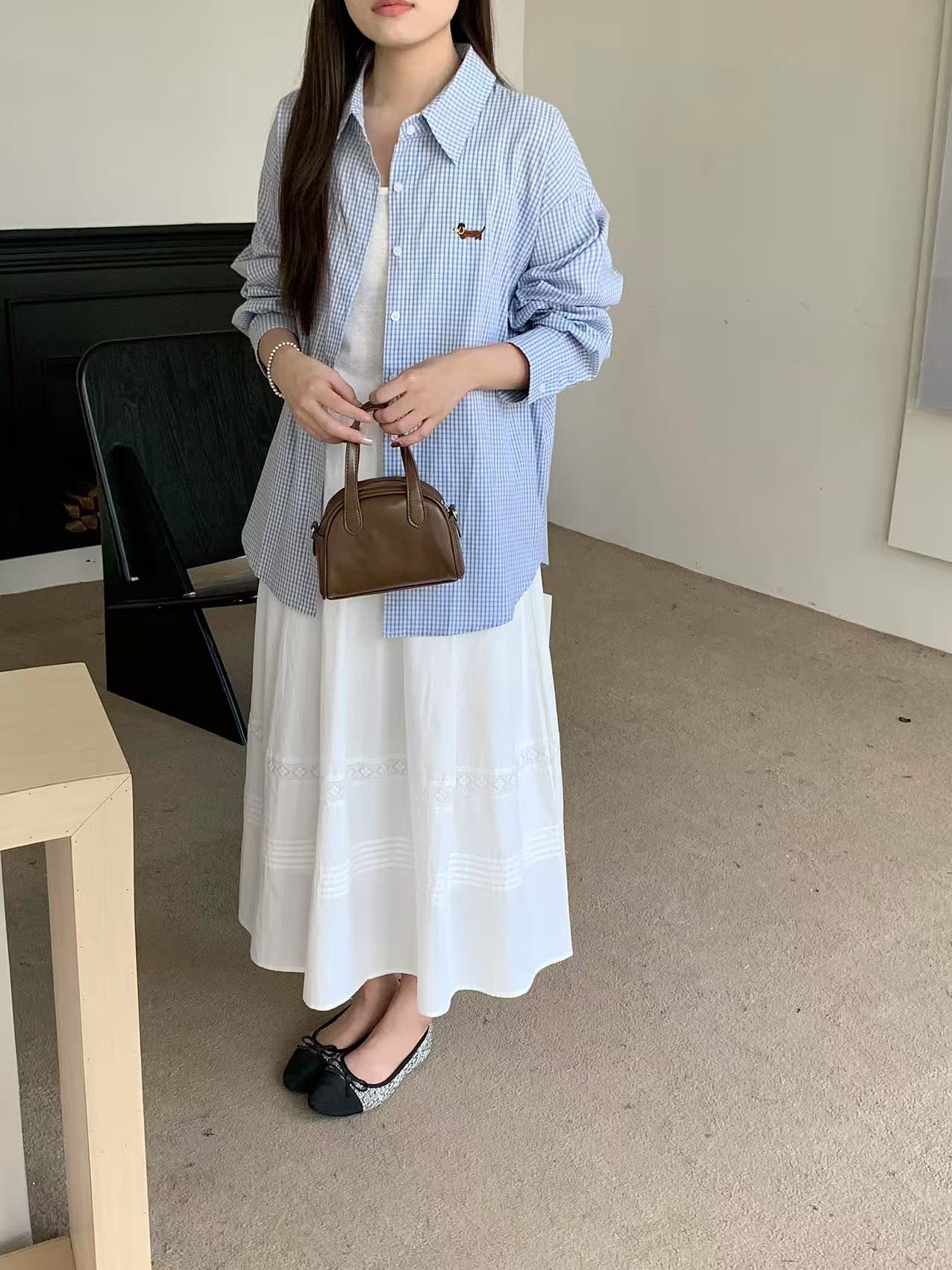 Embroidered Dachshund Oversized Shirt (Checkered) - Image 5