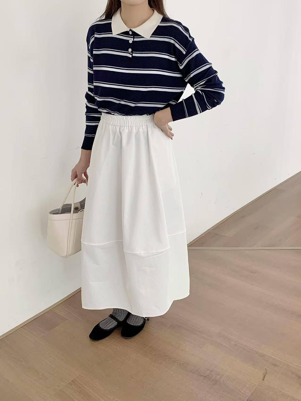 Retro Striped Knit Polo Long Sleeve Top (3 colours) - Image 4