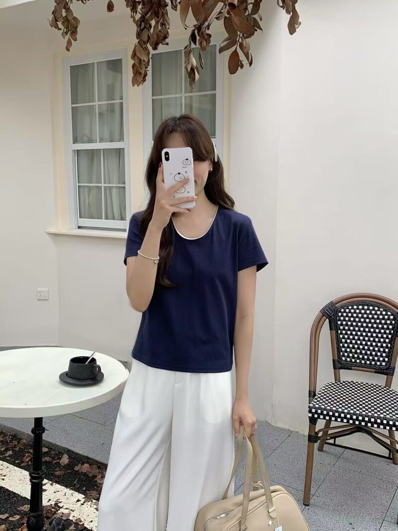 Olibe U-Neck Contrast Tee (4 colours) - Image 6