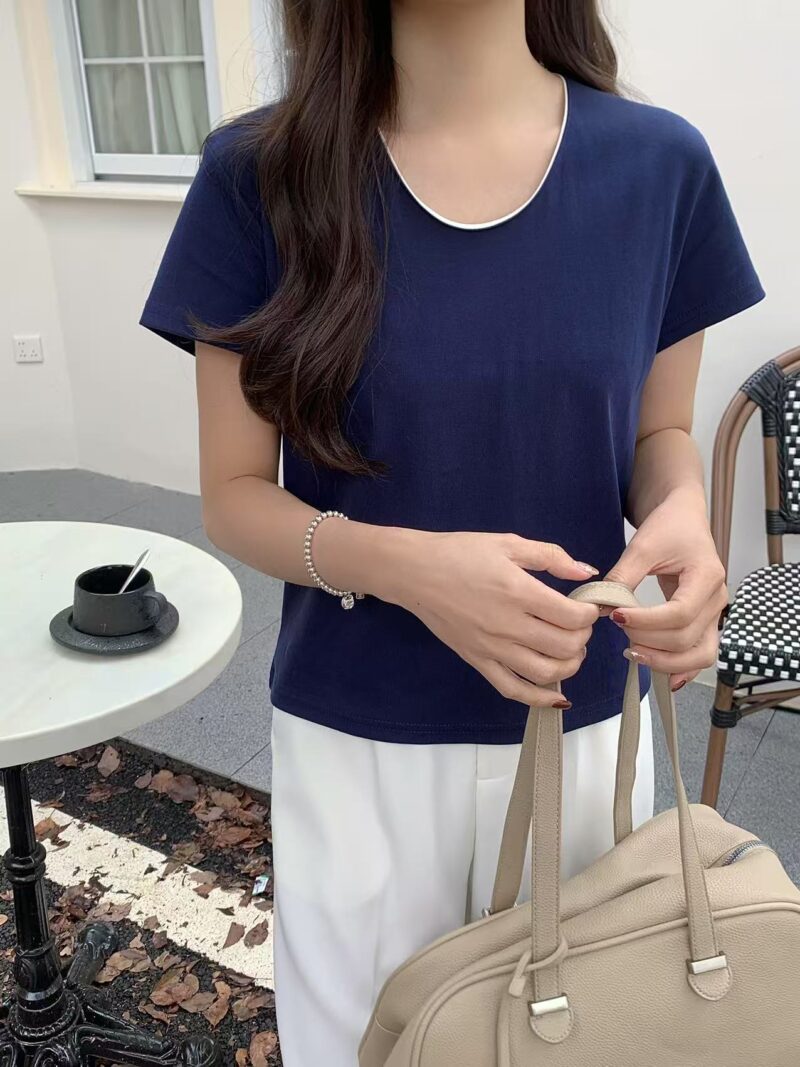 Olibe U-Neck Contrast Tee (4 colours) - Image 4