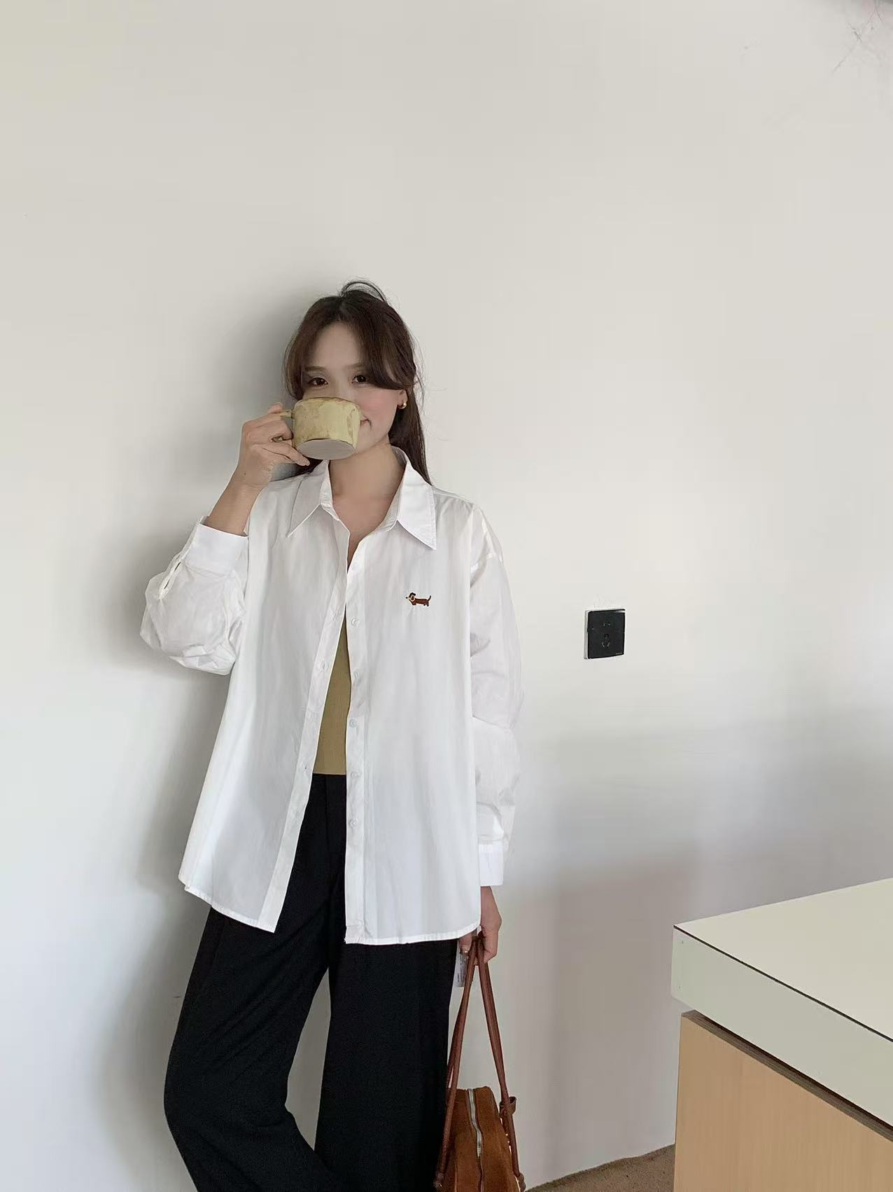 Embroidered Dachshund Oversized Shirt (Checkered) - Image 4