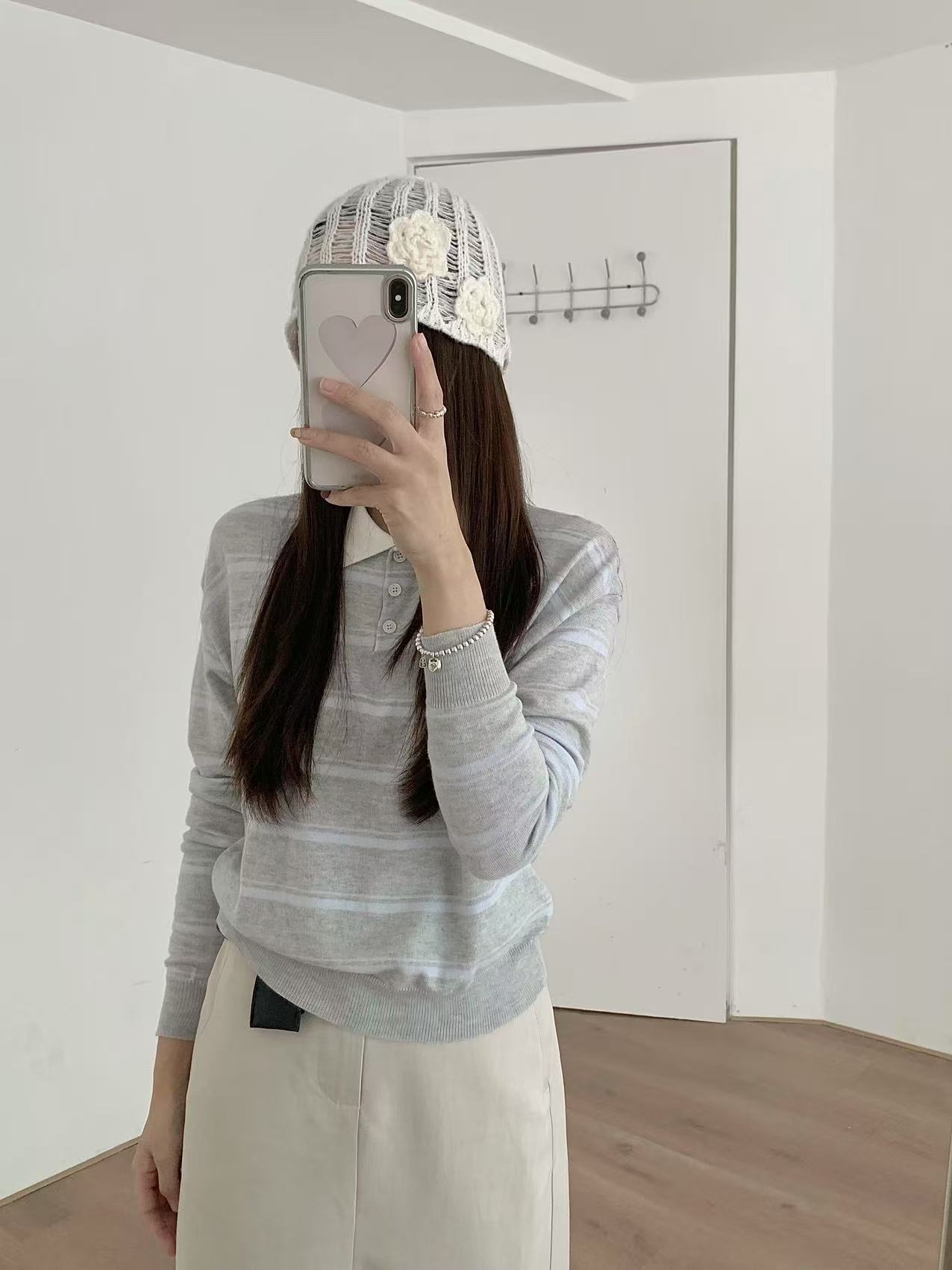 Retro Striped Knit Polo Long Sleeve Top (3 colours) - Image 2