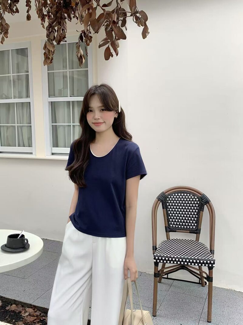 Olibe U-Neck Contrast Tee (4 colours) - Image 3
