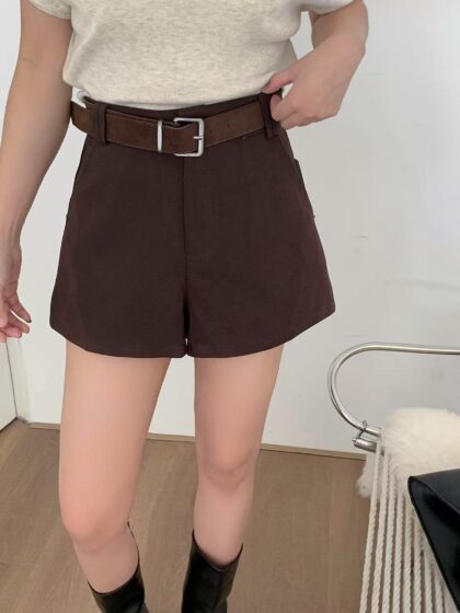 Teva High-Waist Brushed Slim Shorts (Brown Choco)