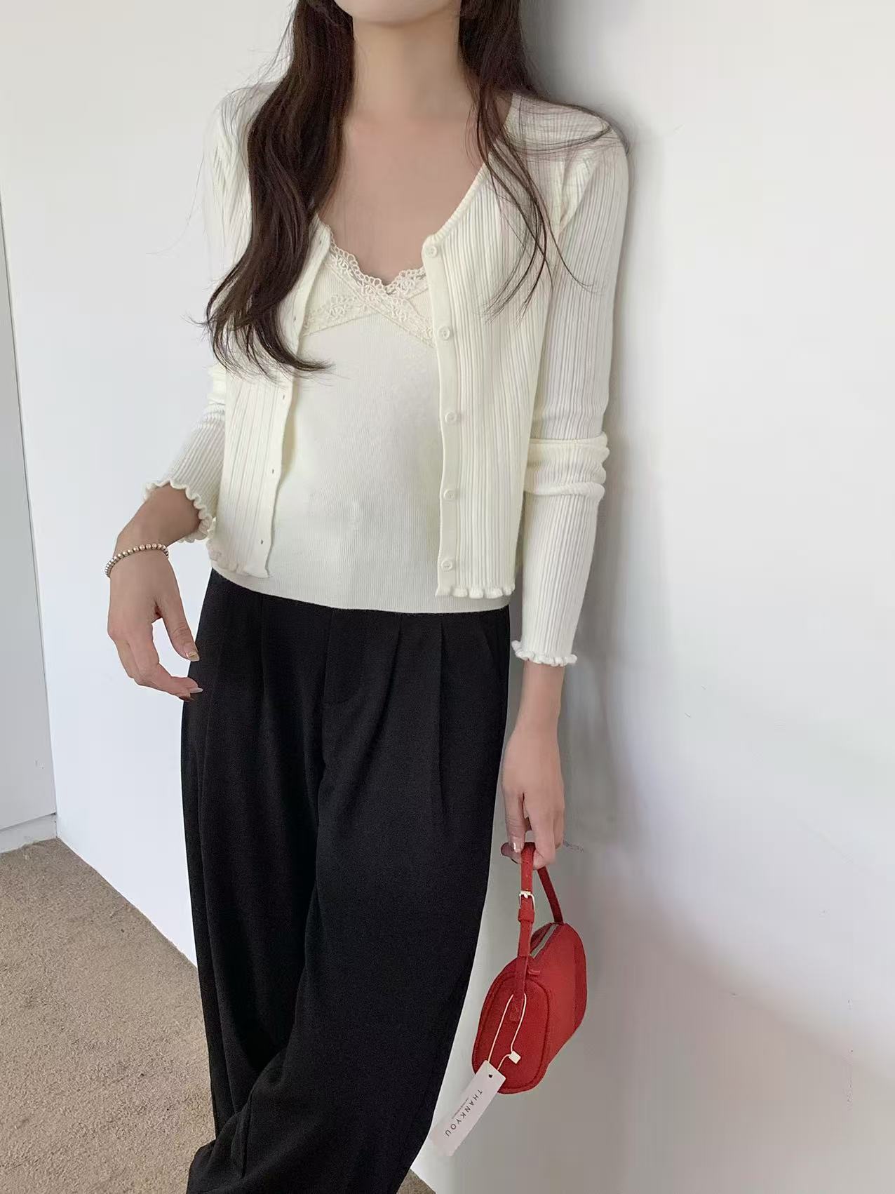 Lace Duo Cardigan Set in Cream - Image 2