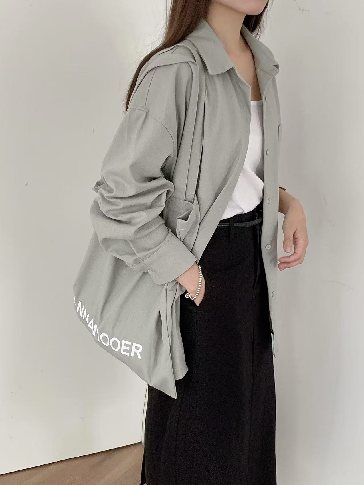 EasyLinen Overshirt + Canvas Carry Set (Green Bean)