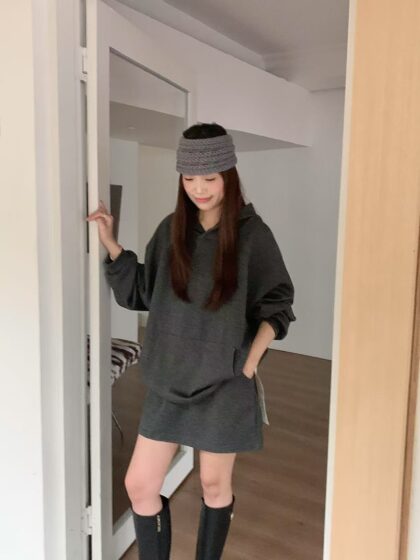 Soft Hoodie Skort Set in Dark grey