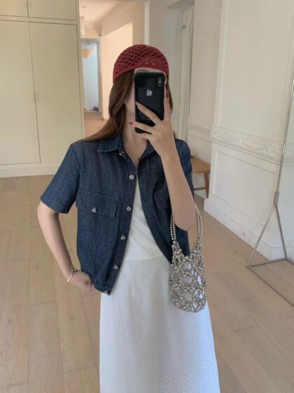DualEase Denim Polo Top