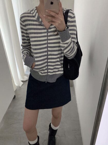 Stripe Wave Hooded Cardigan