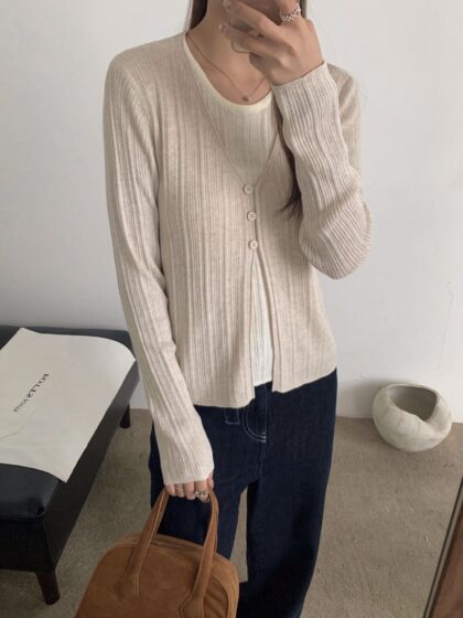 Oatmeal Layered Knit Cardigan