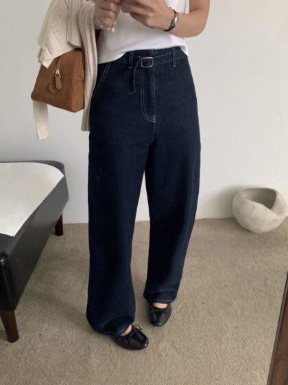Belted Denim Long Pants