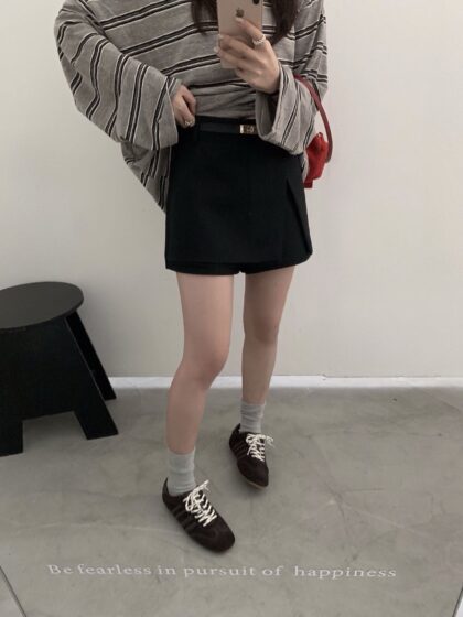 Overlap Belted Skort (Black)