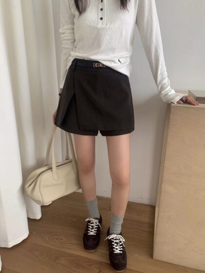 Overlap Belted Skort (Brown)