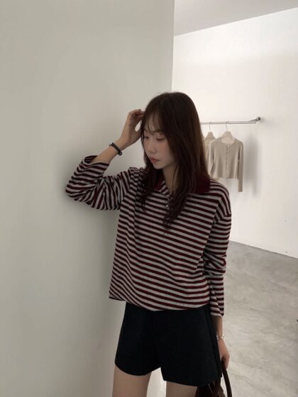 Old School Vintage Striped Long Sleeve Polo Top (2 colours)